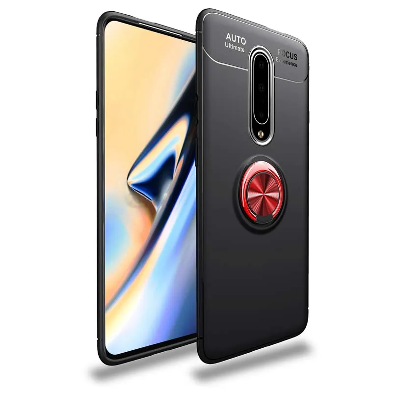 Чехол для Oneplus 6 6 T 7 Pro one plus 6 T 7 1+ 7 Pro, Силиконовый противоударный автомобильный магнитный держатель для колец, чехол для телефона - Цвет: Red Black