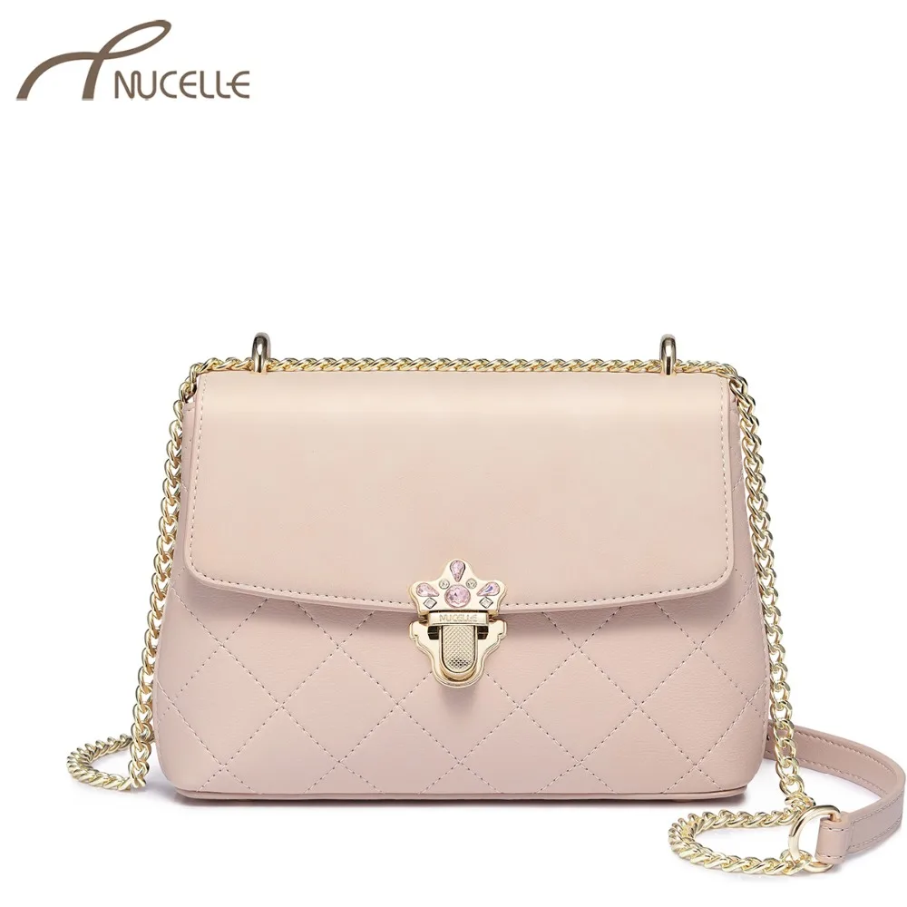 NUCELLE Brand Women's Leather Messenger Bag Ladies Fashion Chains Diamond Purse Female Lock Elegant Crossbody Bags | Багаж и сумки