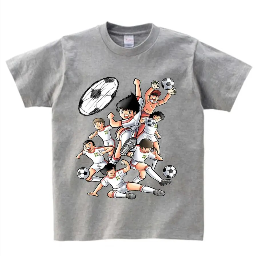 Футболка с рисунком из мультфильма «Капитан Цубаса» Детская футболка с короткими рукавами для отдыха футболки для мальчиков и девочек, От 3 до 8 лет NN - Цвет: gray childreT-shirt