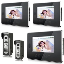 Precio barato negro teclado táctil Video de La Puerta Sistema de Intercomunicación Teléfono 7 pulgadas Del Monitor Color LCD Récord con 2 IR Timbre de la Puerta cámara