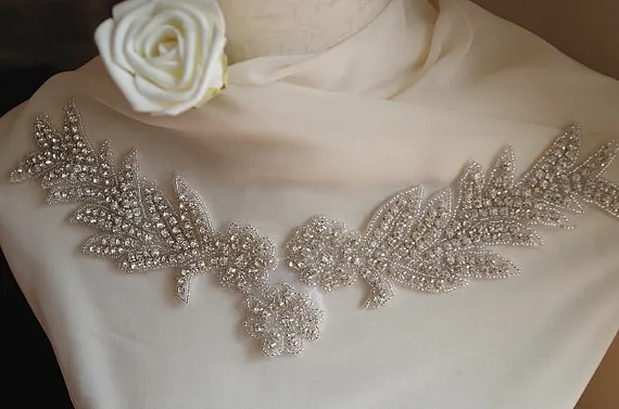 

rhinestone collar Applique, neckline for bridal dress, bridal applique ZP080L 2pieces