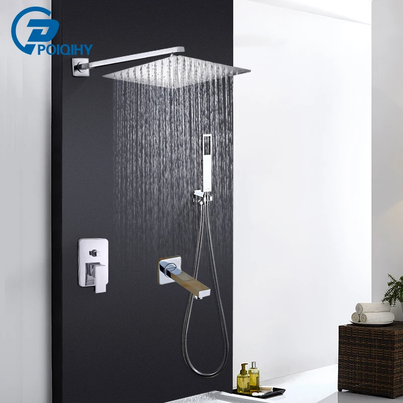 

Chrome 16" Shower Set Faucet Stainless Steel Bath Tap Rainfall Bathroom Shower Mixer Tap Wall Mount Waterfall Tap