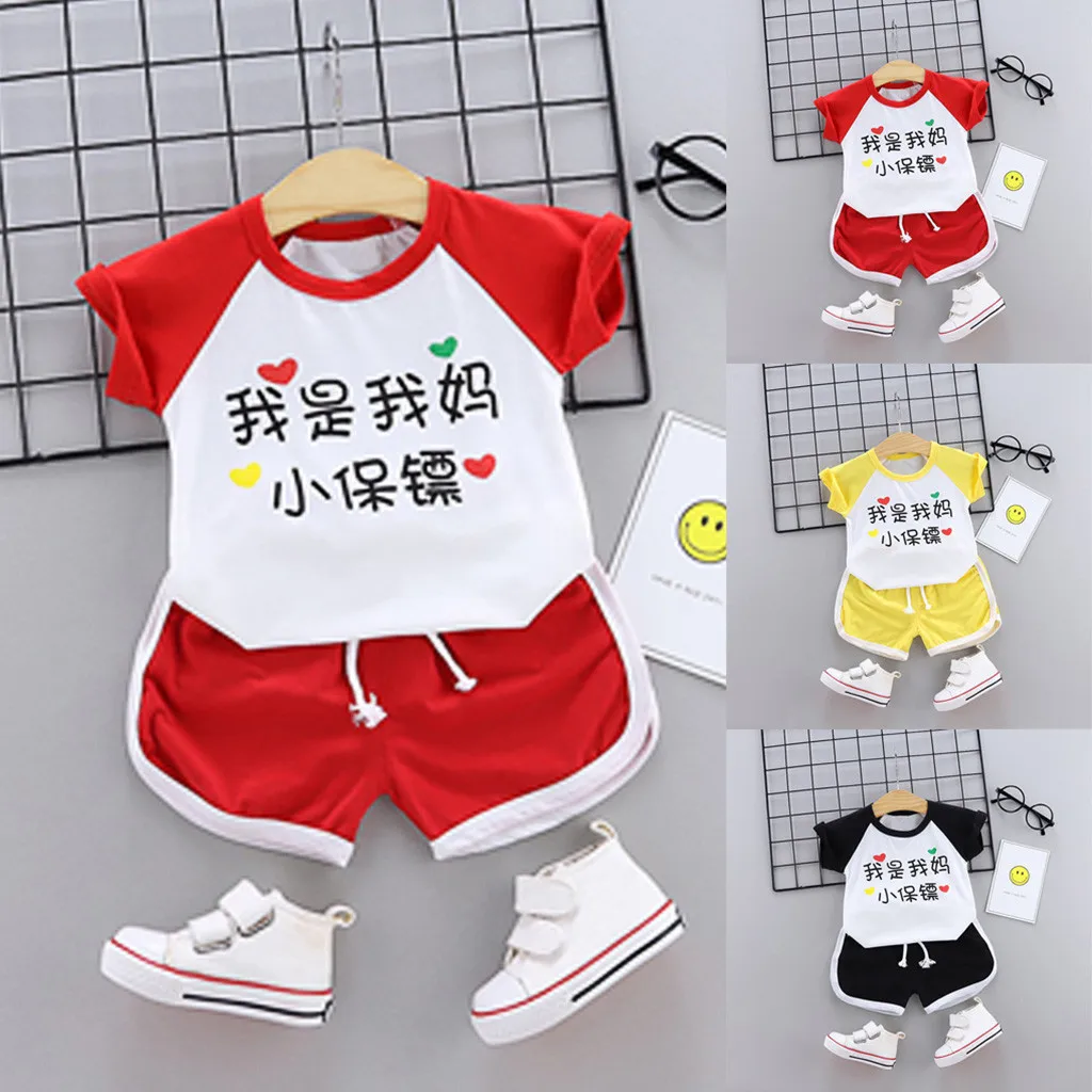 

girl Outfits 2019 Toddler Kids Baby Boy Clothes Print T shirt Tops Shorts Outfits 2pcs Set