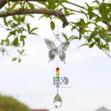 H& D 11 дюймов хрустальные люстры 38 мм призмы радужные бусины чакра бабочка Suncatcher для подарка