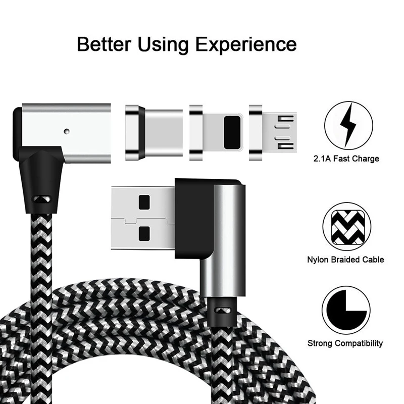 3/6/10 футов 90 градусов IOS/Micro USB/USB C Магнитный Кабель зарядного устройства для Samsung Note