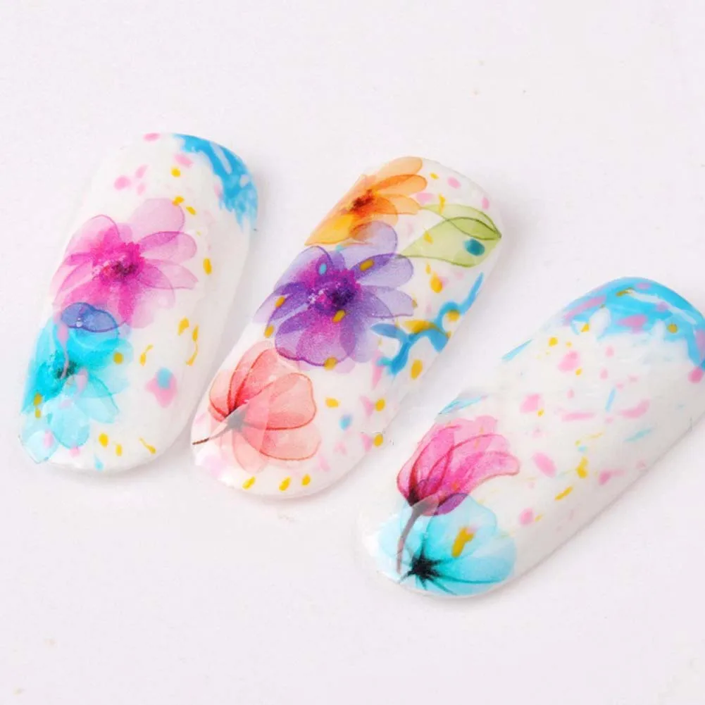 

1 Pc Color Random Gradient Nail Water Decals Transfer Stickers Colorful Purple Fantacy Flowers Nail Art Sticker Tattoo Decals