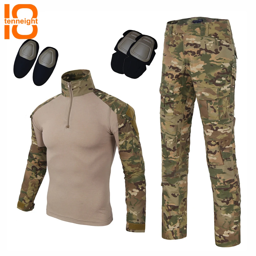 TENNEIGHT Tactical Camouflage Uniform Pants Shirt with Knee Pads Military Uniform Army Combat Suit BDU Hunting Long Sleeve CP TENNEIGHT Tactical Camouflage Uniform Pants Shirt with Knee Pads Military Uniform Army Combat Suit BDU Hunting Long Sleeve CP