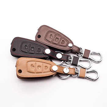 

High Quality Genuine Leather Key Ring Case Cover Holder For Ford Focus 3 MK3 ST RS Fiesta Kuga car key case 3 buttons key cover