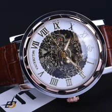 Orkina Classic Retro Design Brown Leather Strap Mechanical Skeleton Watch Mens Watches Top Brand Luxury Clock Men Montre Homme