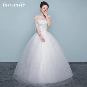 

Fansmile Applique Vintage Lace Gowns Wedding Dress Plus Size 2020 Customized Bridal Wedding Dress Turkey Shipping Free FSM-436F