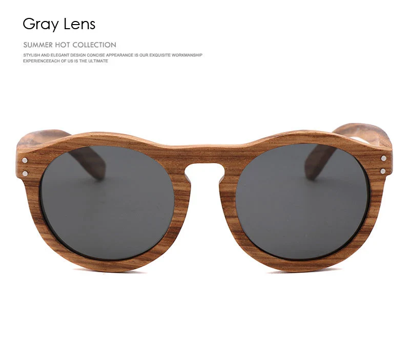 Vintage Women Round Wooden Sunglasses Polarized Mens Sun Glasses Brand Designer Zebra Wood