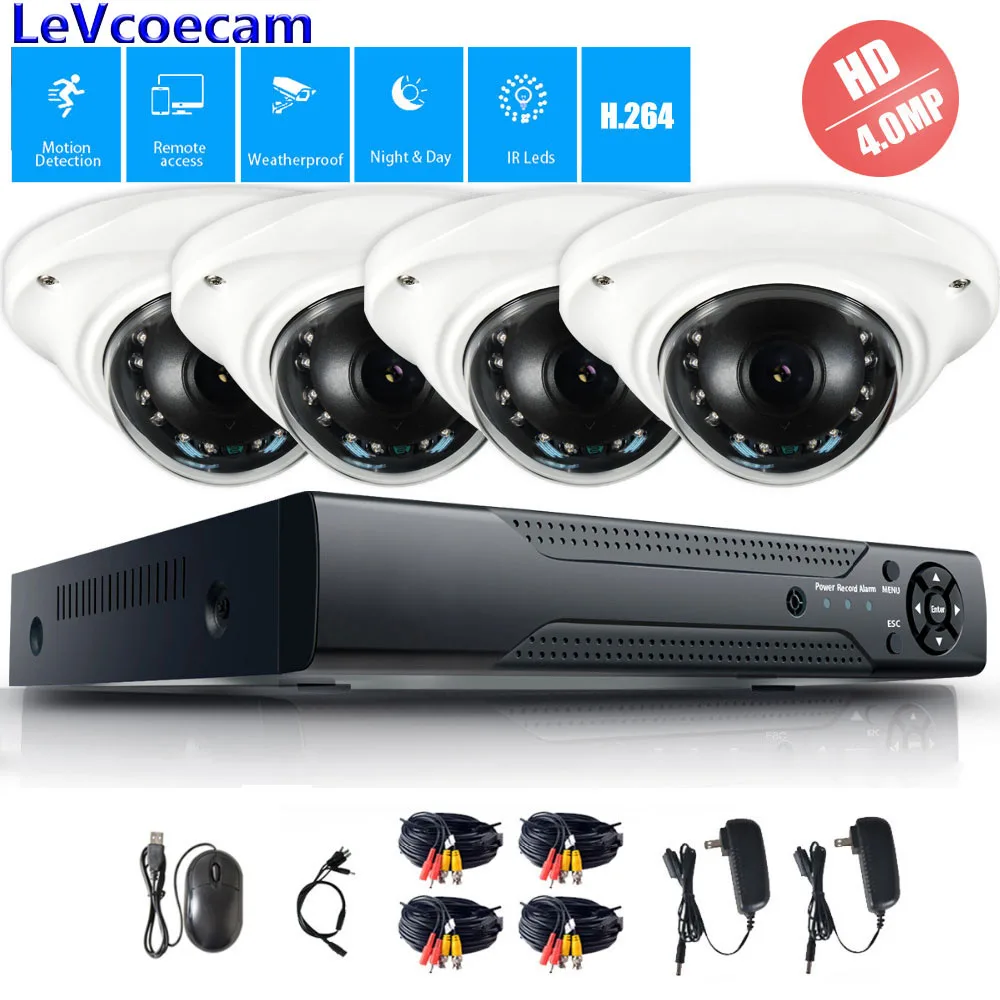 

4CH 4.0MP Video Security System 4.0MP AHD Camera DVR Kit CCTV Outdoor Waterproof Dome Surveillance IR-Cut Camera Kit