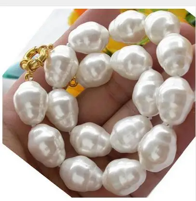

Perfectly Rare huge large 12x15mm south sea white baroque shell pearl necklace 18" Women Gift word 925 silver jewelry