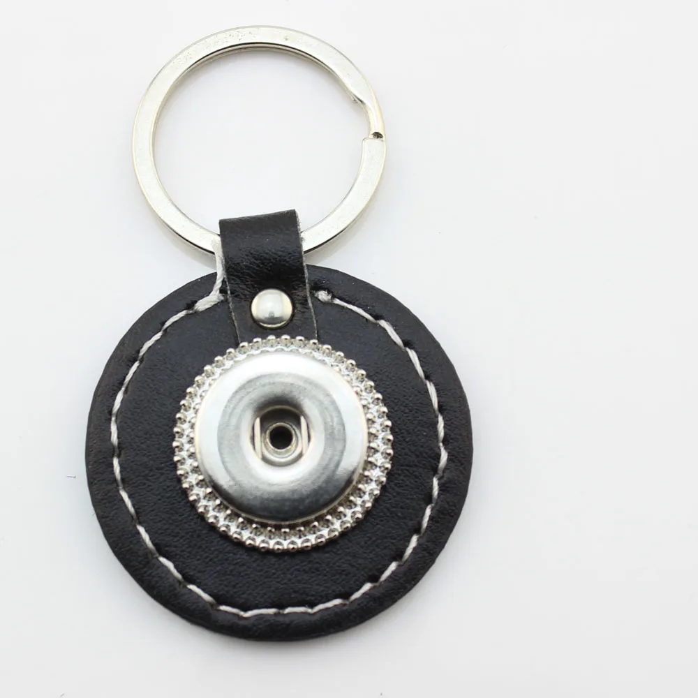 Black Real Key Chain Leather Snaps Key chain Key Ring For Metal Snap