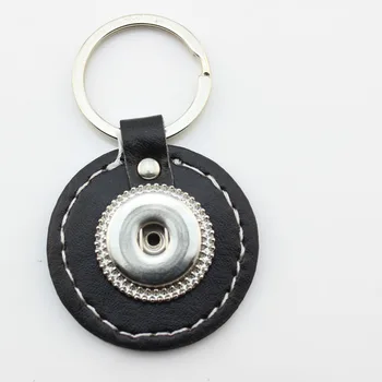 

Black Real Key Chain Leather Snaps Key chain Key Ring For Metal Snap Button Charms Fit Ginger Snap Button 12pcs