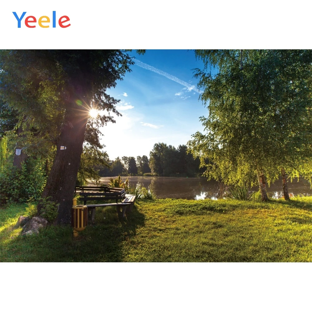 

Yeele Landscape Photocall Park Wood Bench Pool Tree Photography Backdrops Personalized Photographic Backgrounds For Photo Studio