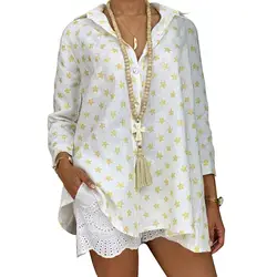 Женская рубашка с принтом звезды, стоячий воротник, топы с длинными рукавами, летняя пляжная блуза вечерние XRQ88