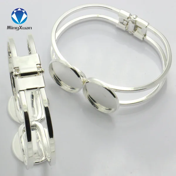 

Diameter 20mm Silver Plated Blank Bracelet Bangle Base Tray Bezel Cameo Setting Double Cabochon Base Diy Jewelry Making