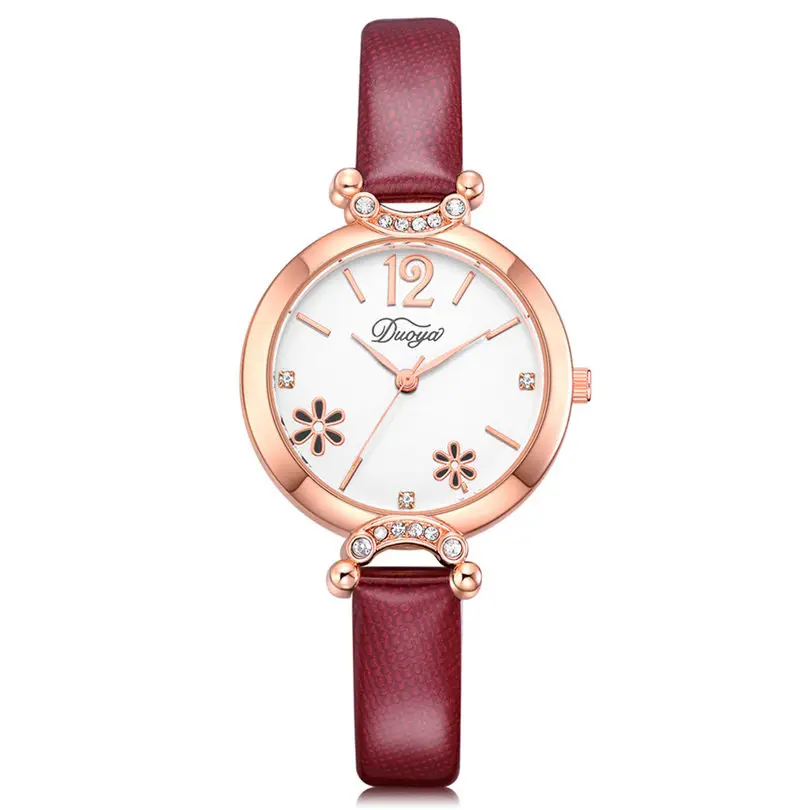Fashion Quartz font b Watch b font font b Women b font Girl Roman Flower Leather