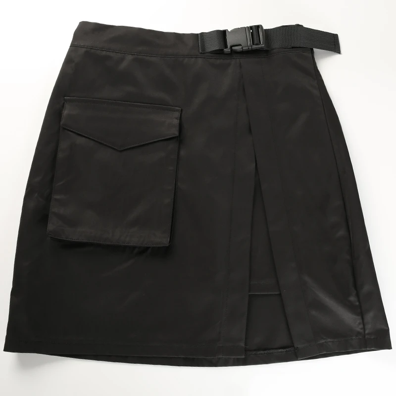 9Sweetown Black Korean Style Women Skirt Womens Vogue Belt High Waist Short Skirts Woman Sexy Cotton Split Side Summer 2018 Skirt