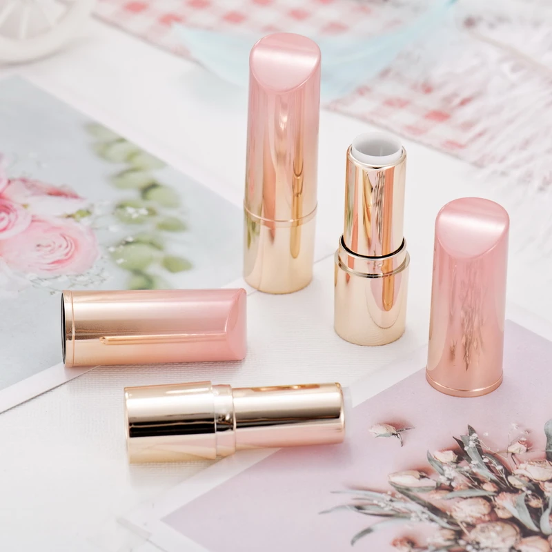 

12.1mm Pink&Gold Plastic Empty Cosmetic Lipstick Tube, Gradient Handmade Beauty Lip Rouge Refillable Container, Lip Balm Bottle