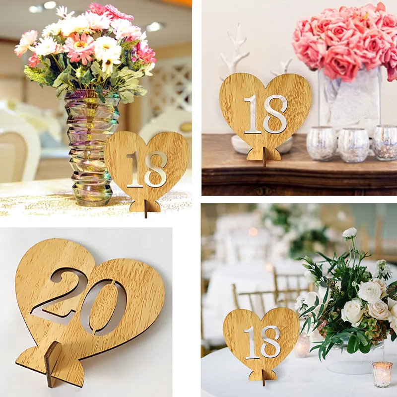 مقعد بطاقة خشبية الزفاف بطاقات الجدول 1-20 20 قطعة القلب شكل مطعم الإبداعية مأدبة ديكور عيد ميلاد خزانة قطرة مجانا