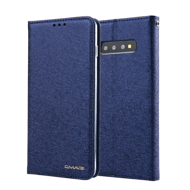 Тёмно-синий Модный чехол-книжка с бумажником для samsung Galaxy S10 S10Plus, чехол для телефона s, для Galaxy S10E Lite, шелковая кожа, с магнитом, чехол для карт - Цвет: Тёмно-синий