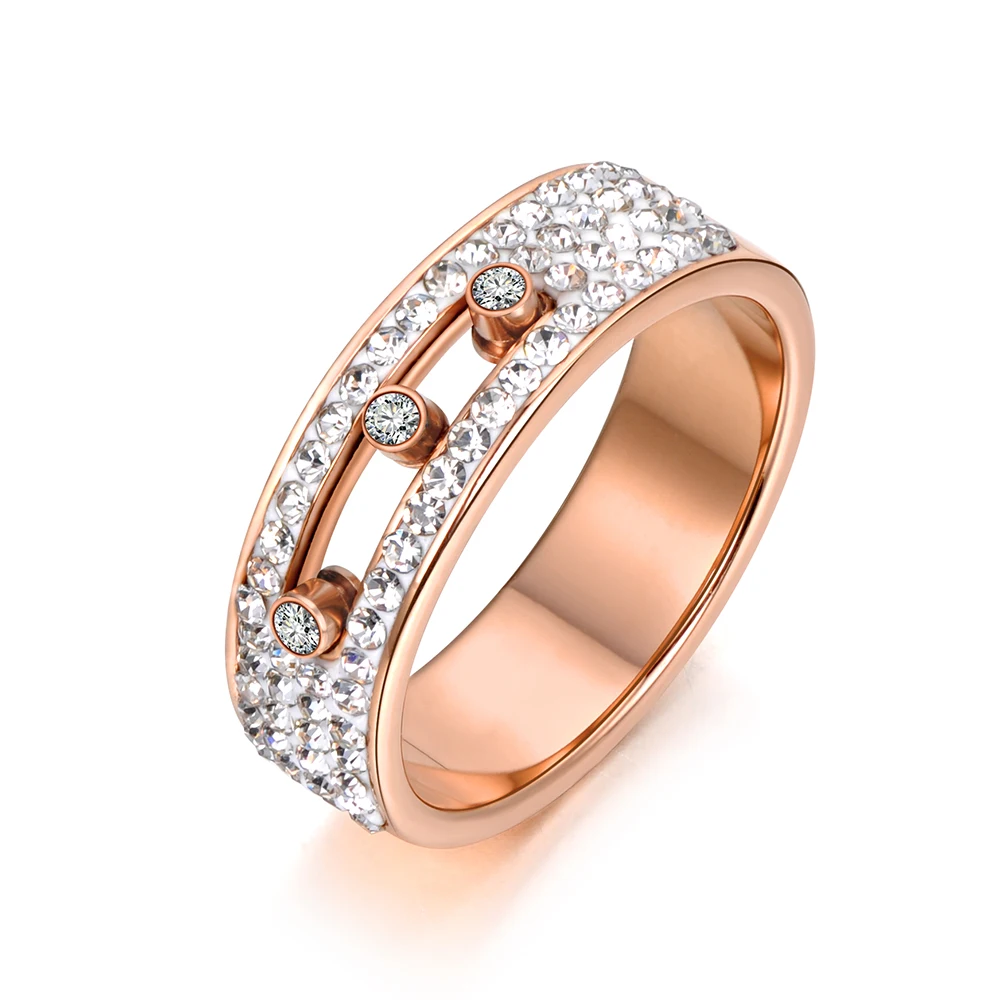 Lokaer розово-золотые обручальные 4 ряда кристаллов палец 3 сдвижная CZ Кольцо для женские обручальные кольца Нержавеющая сталь ювелирные изделия R18039