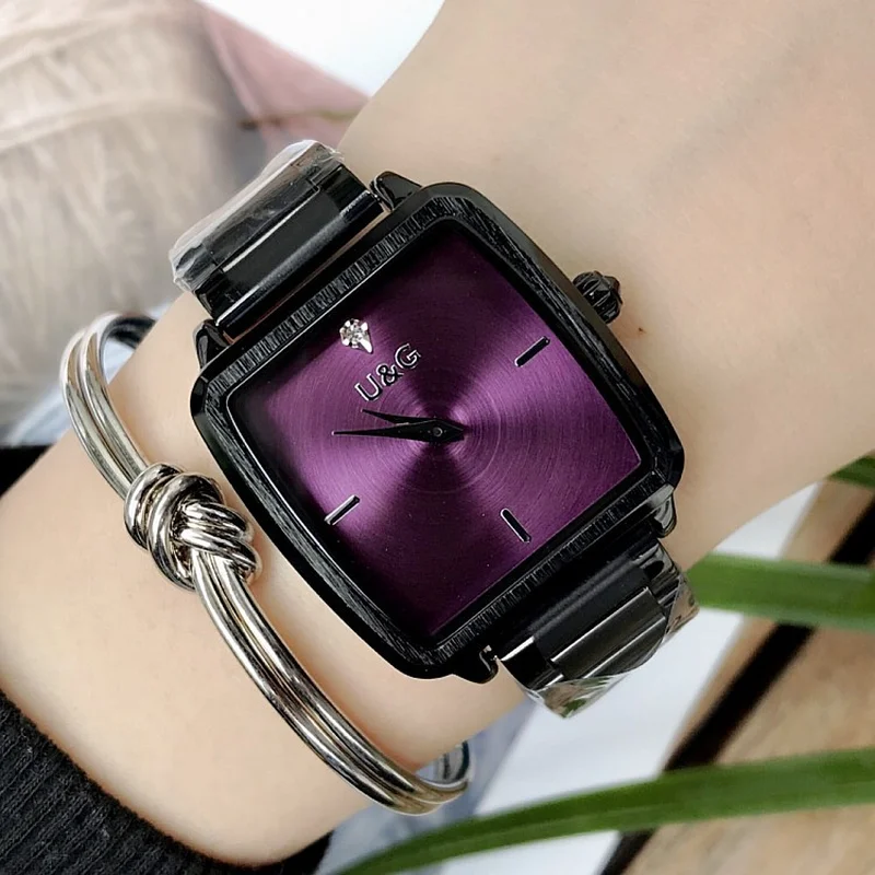 

Dropshipping New Brand Watch Square Fashion Ladies Watch Durable Black Plate Rhinestone Steel Strap Waterproof Women's Watch