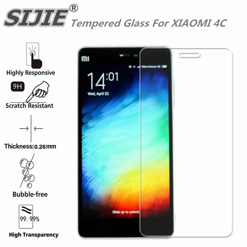 

SIJIE Tempered Glass For XIAOMI 4C 2.26mm MI4C MI 4C Screen Protector protective front stronger 9H hardness thin discount
