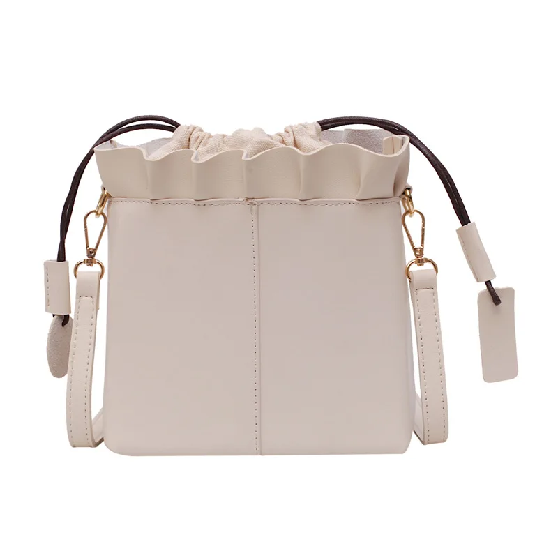Новые летние женские сумки с оборками из искусственной кожи, маленькая квадратная сумка-мешок, Милая женская однотонная сумка через плечо - Цвет: Бежевый