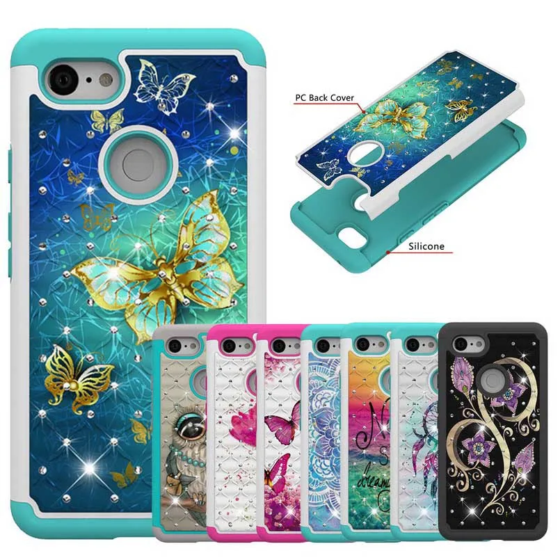 Phone Case for Google Pixel 3 XL Painted Pattern PC and Soft Silicon Bling Glitter Diamond Cover for Google Pixel 3 XL Case 6