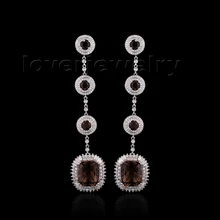 Последние Твердые 18kt Белое Золото Алмаз натуральный дым топаз обручальные серьги ювелирные изделия E148A