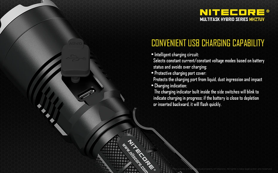 NITECORE MH27UV ультрафиолетовый светильник, перезаряжаемый на длинном расстоянии, наружный светильник с литиевой батареей