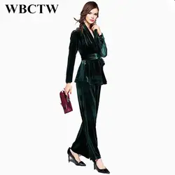 WBCTW бархатный костюм с длинным рукавом 6XL 7XL Плюс Размер Повседневная осень весна 2018 Подиум женские модные костюмы женские 2 шт. брюки наборы