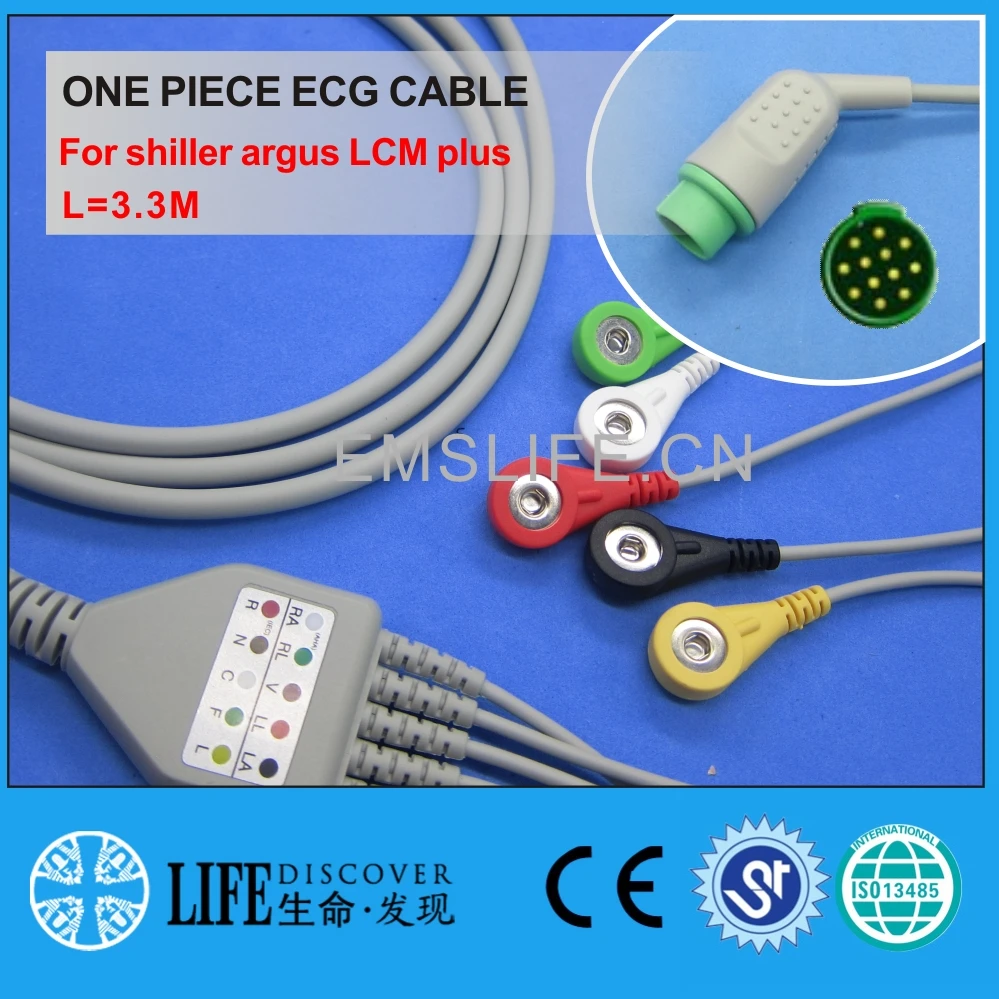 

one piece ECG cable with 5 snap lead wires For shiller argus LCM plus patient monitor