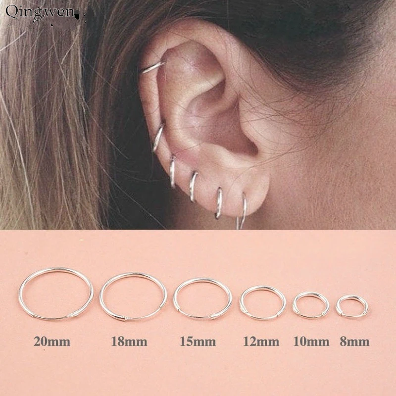 

Qingwen 925 Silver Simple Ear Bone Hoop Earrings For Women Mini Small Hoop Earrings Ear Bone Buckle Round Circle Earrings Hoops