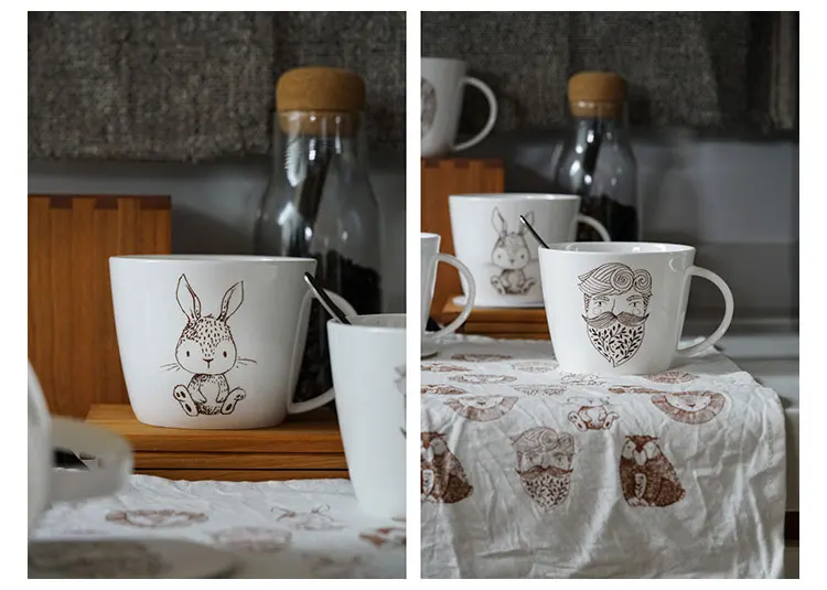 Костяного фарфора керамические чашки и кружки с рукояткой фарфоровая посуда для напитков ретро Молоко чай кофе чашка Лев кролики дядюшка медведь печатных кружка