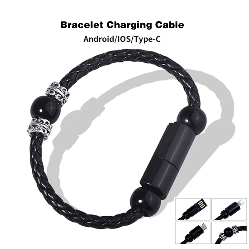 

USB Charging Bracelet Charger Smart Jewelry Bead Wristband Fast Data Cable for IPhone UBU C Micro USB Android Phone Car Charger