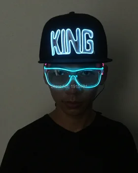 

Brand Newest EL Wire Hip-Hop Lovers Snapback Hat Led Bulbs Lighting King 3D Word Embroidery Cap for Fluorescent Costume Decor