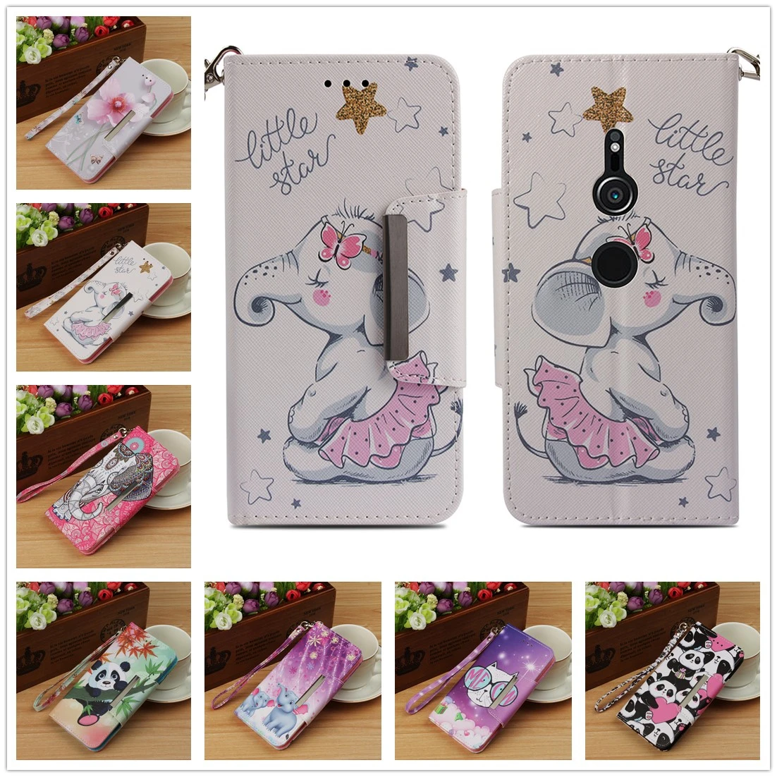 

Flip Case for Coque Sony Xperia XZ2 Compact Premium XZ 2 Wallet Cover PU Leather Watercolor Drawing Fundas Lovely Cartoon Case