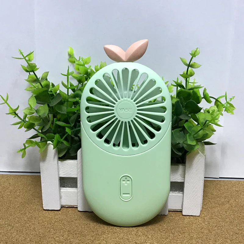 Cartoon Usb Pocket Mini Hold Charge Small Fans With One Portable Bring Led Lamp Ultrathin Will Wind Power - Color: Grass green