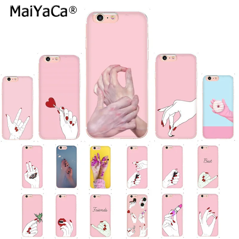 

MaiYaCa Best Friend Pink Hands Red Nails Minimalist Phone Cases For iphone 11 Pro 11Pro Max 8 7 6 6S Plus X 5S SE XR XS