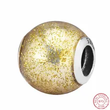 Серебро 925 пробы теплый и сияющий золотой блеск шарик с покрытием Бусины DIY Fit PANDORA Подвески для женщин Изготовление ювелирных изделий FL608B