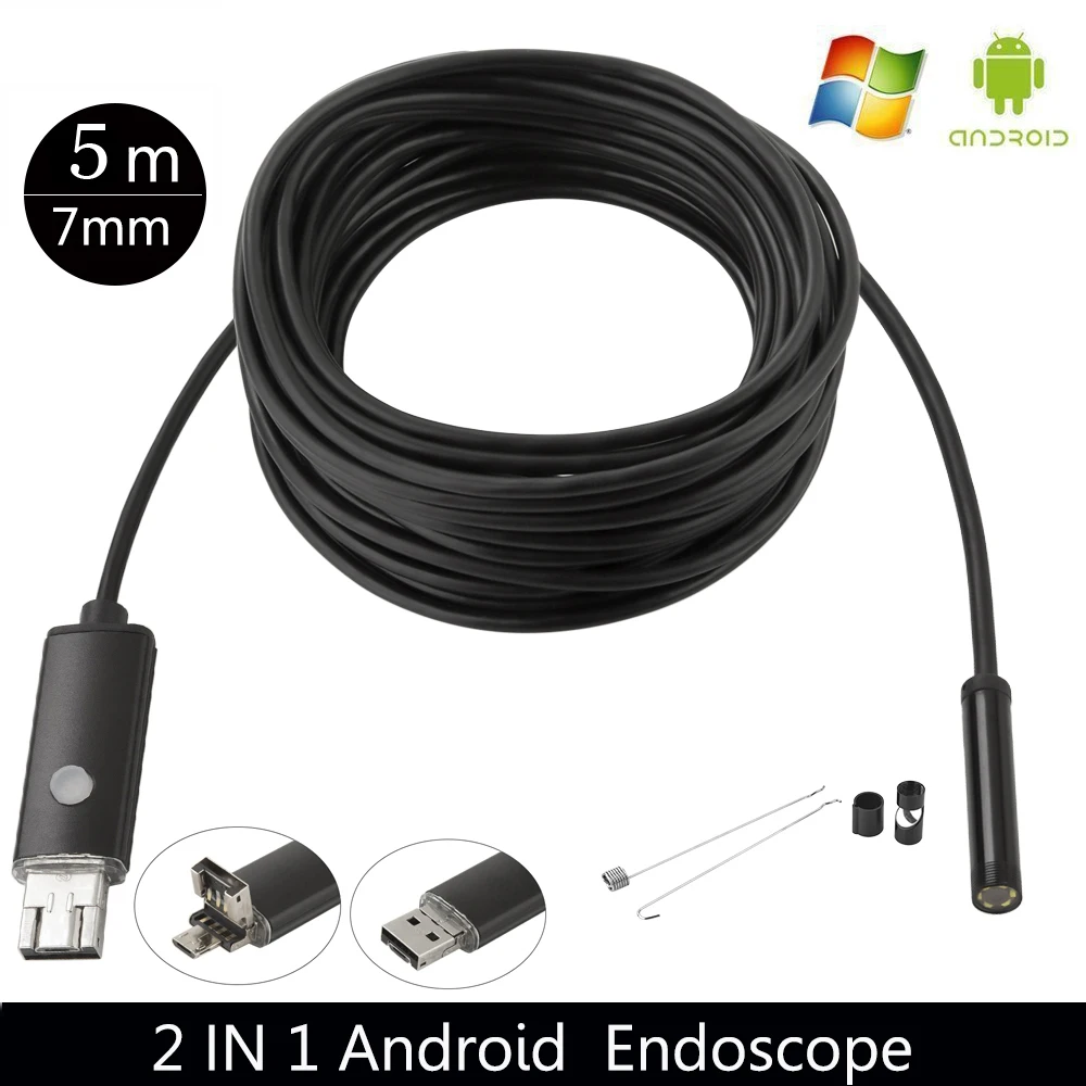 5M 7mm 6LED For Android PC Endoscope IP67 Inspection Borescope HD Camera Video