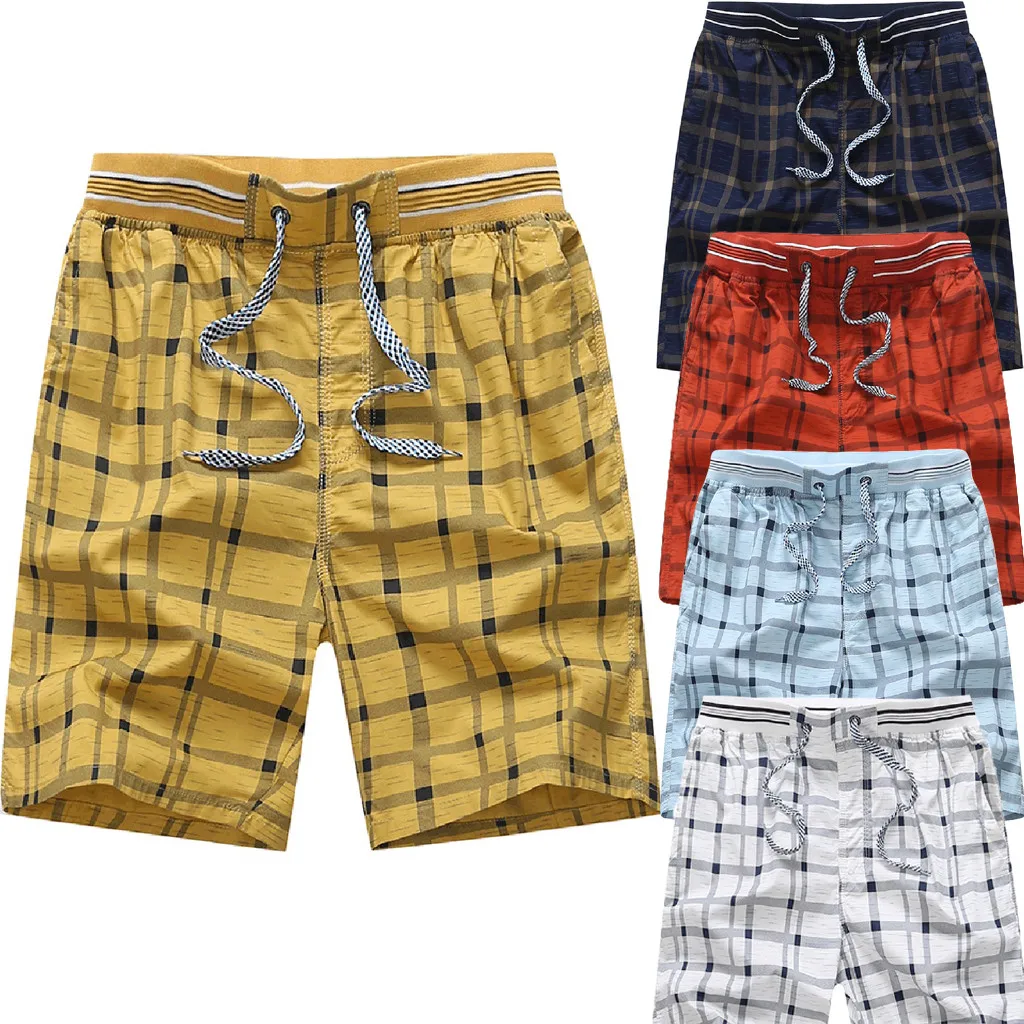 Повседневные мужские шорты, летние повседневные клетчатые шорты с принтом, мужские хлопковые свободные спортивные пляжные шорты, мужская одежда