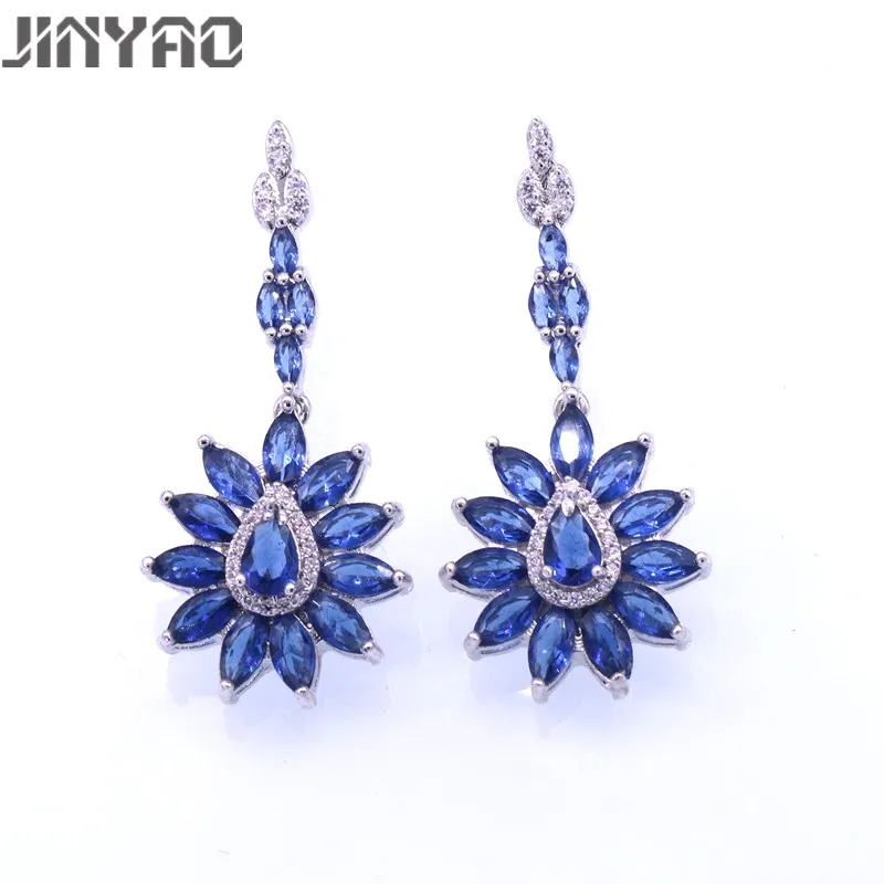 Женские серьги-подвески JINYAO синие черные зеленые с фианитом белого золота