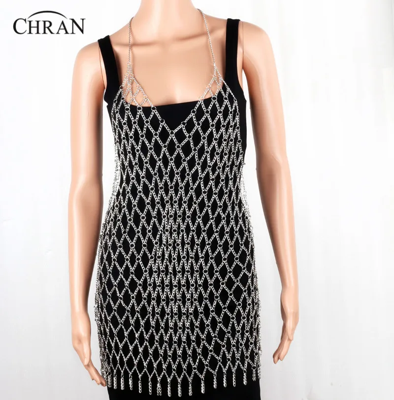 

Chran Sexy Fashion Body Mesh Chain Harness Necklace Chain Halter Bra Lingerie Checker Exotic Dress Showgirl Jewelry BJN155615