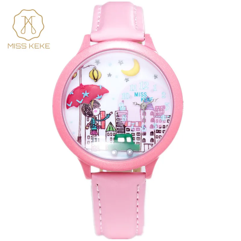 MISS KEKE cute clay 3D mini world City Young Pretty girl детские часы женские кожаные Наручные 103|wristwatch