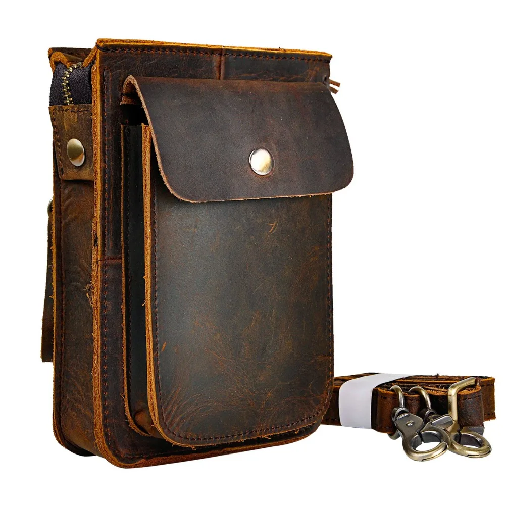 

Original Leather Male Casual Design Mini Shoulder Messenger Crossbody bag Fashion Belt Waist bag Travel Small 7" Pouch Men 021d